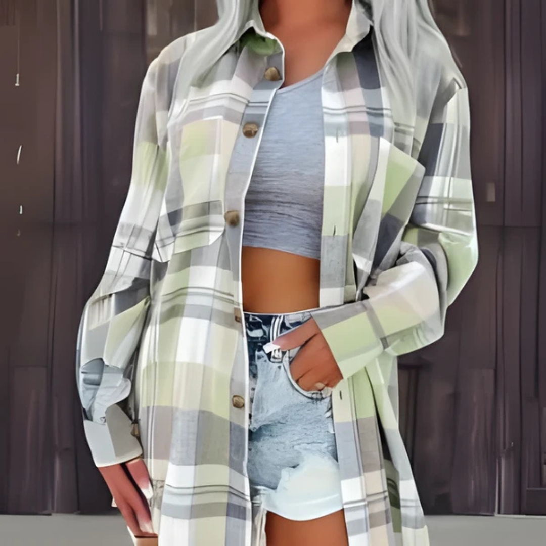 BASO™ - Casual Plaid Button Down Collared Long Sleeve Top