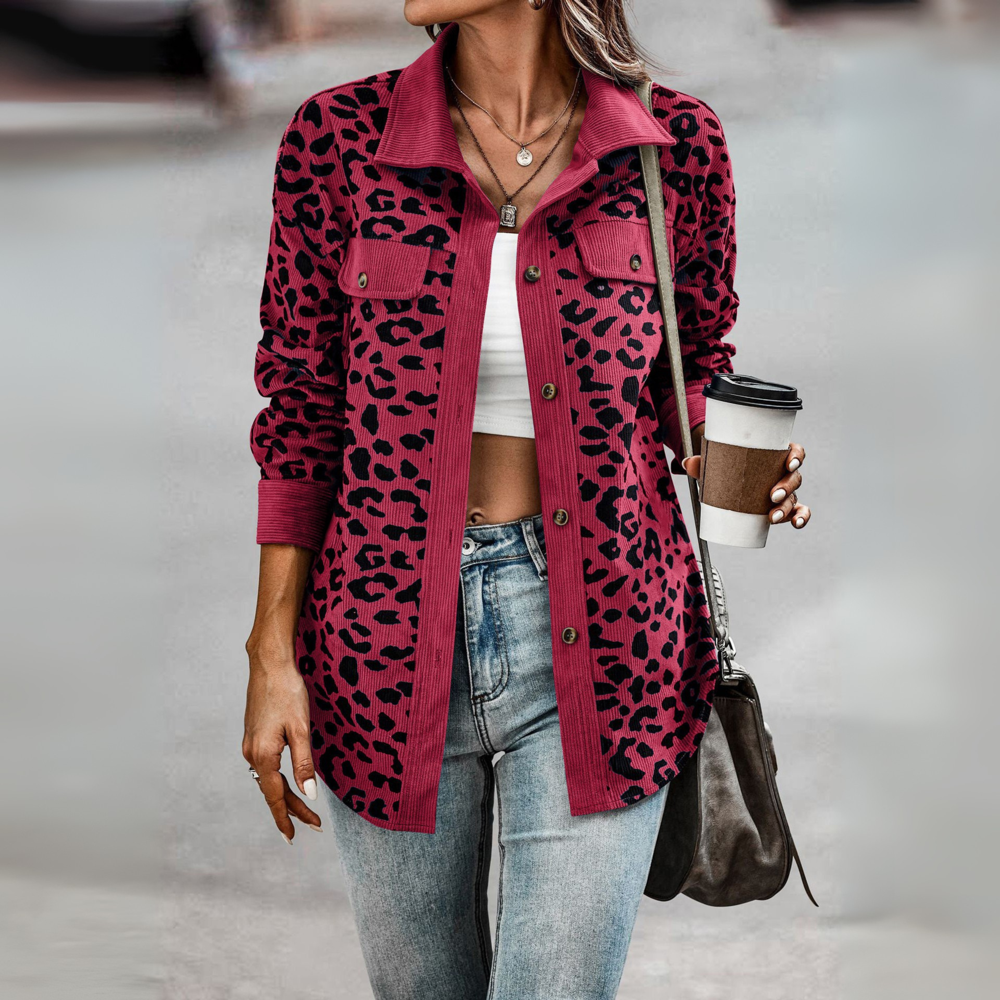 SISI™ - Casual Leopard Print Button Front Jacket