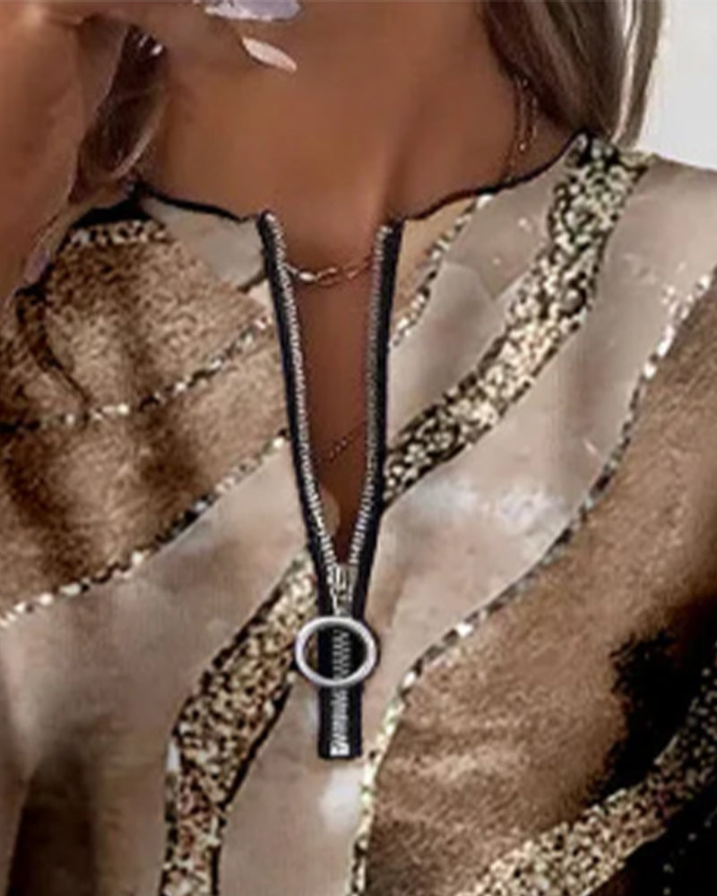 Linda | Sweat à col zippé avec impression vintage