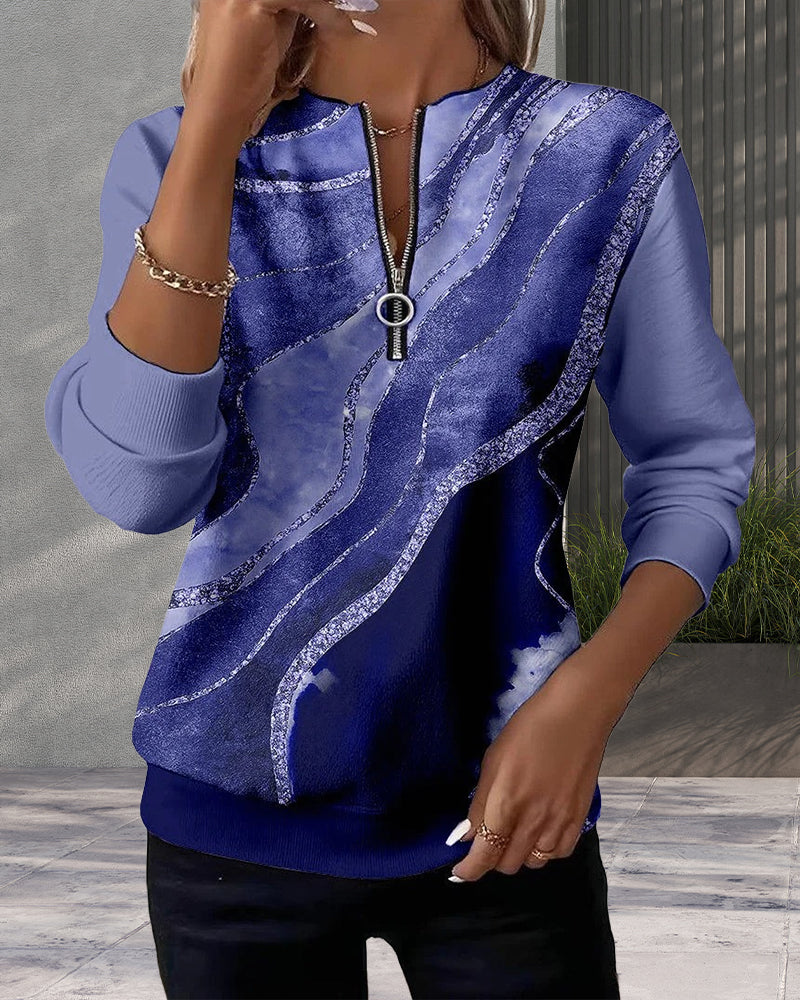 Linda | Sweat à col zippé avec impression vintage