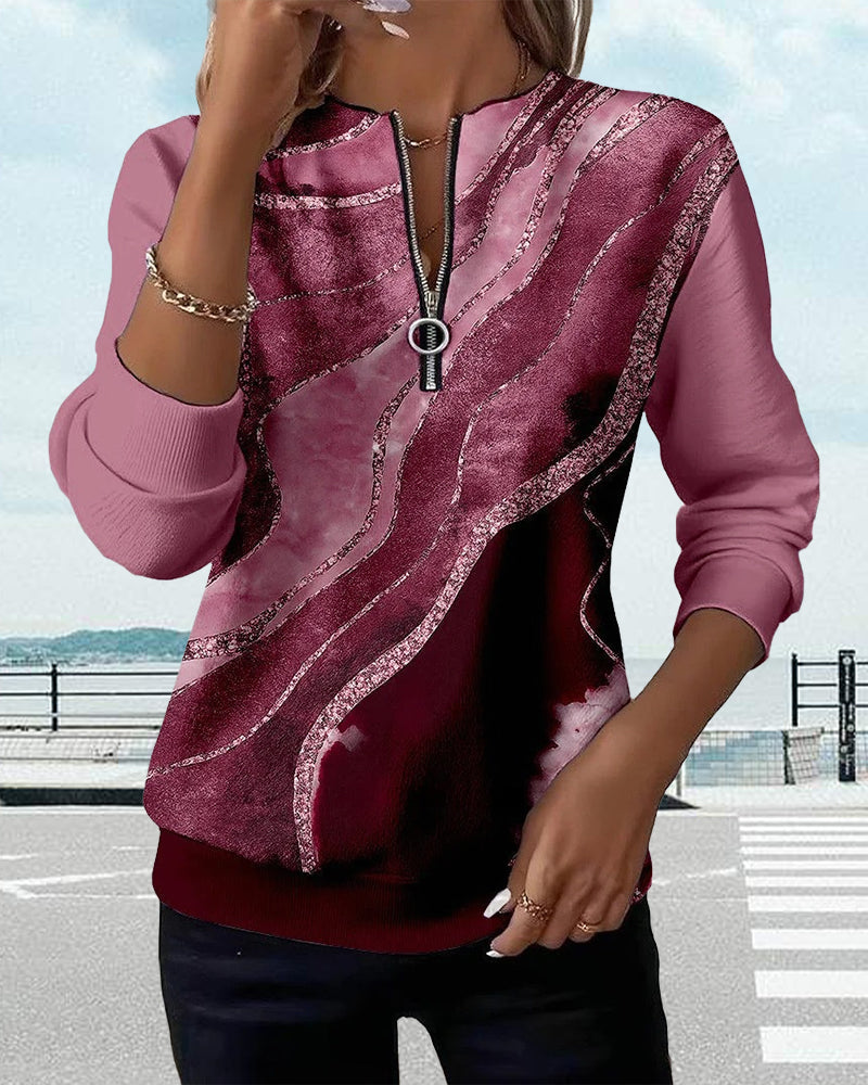 Linda | Sweat à col zippé avec impression vintage