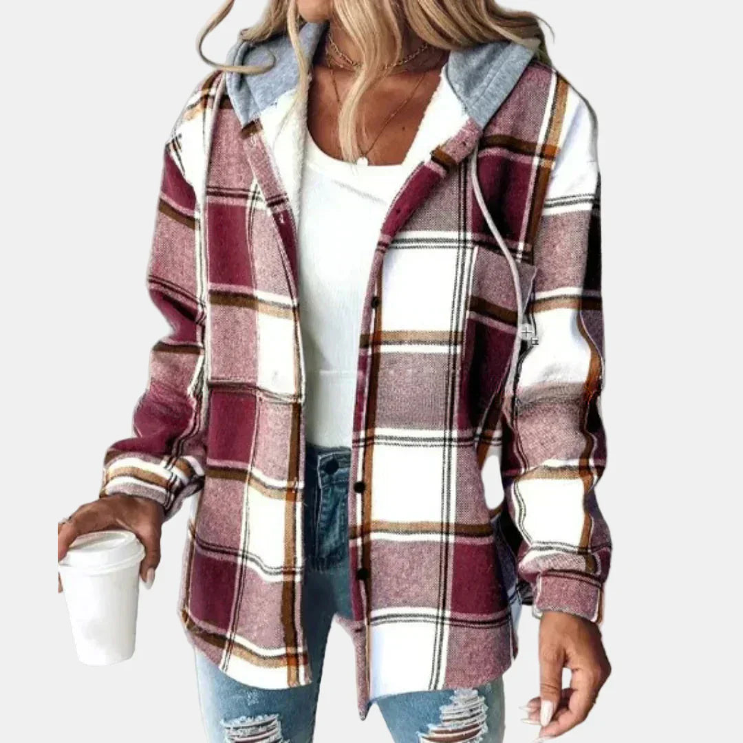 PAIGE™ - Chic Plaid Long-Sleeve Button Down Hooded Jacket