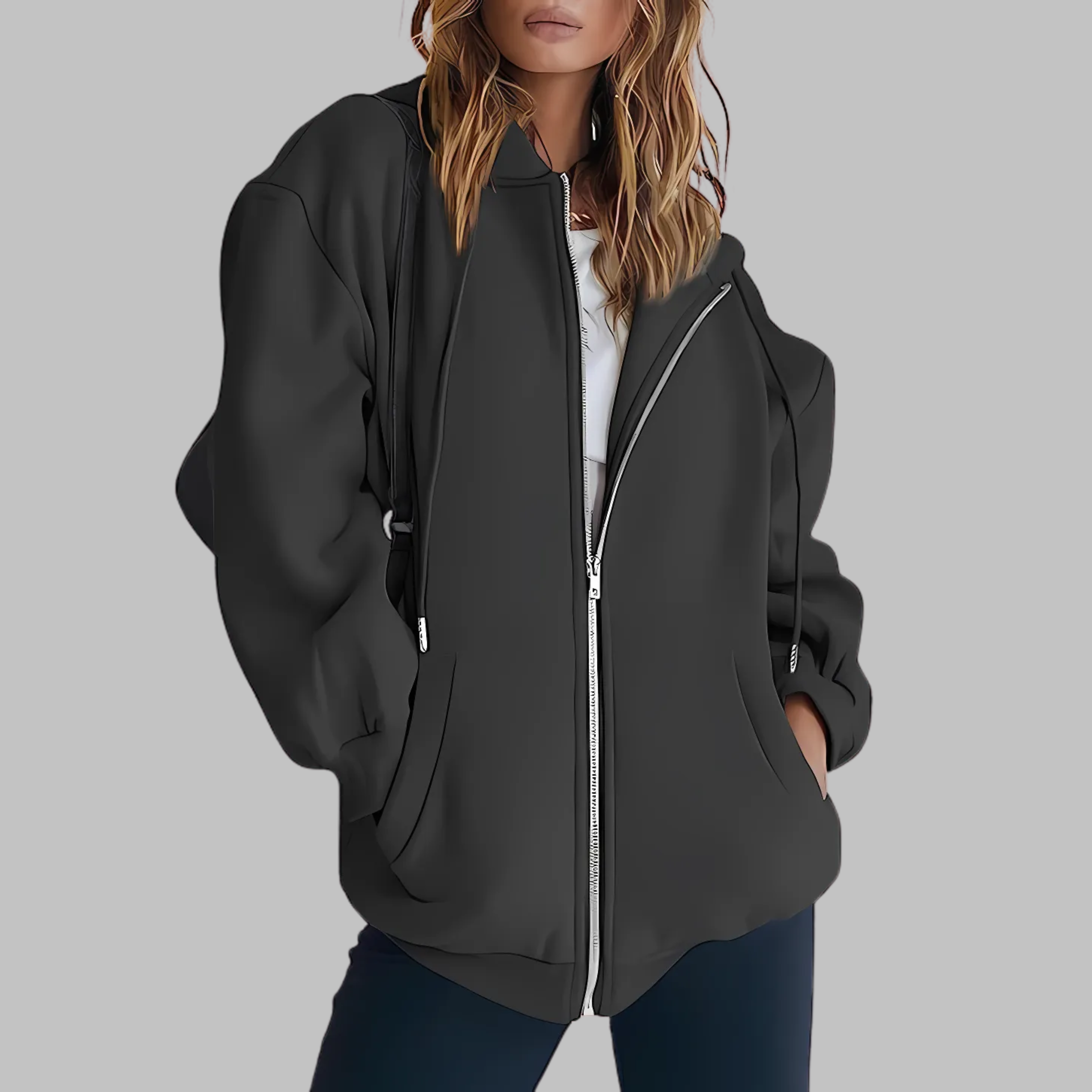 DARA™ - Classic Zip Up Oversized Hooded Jacket