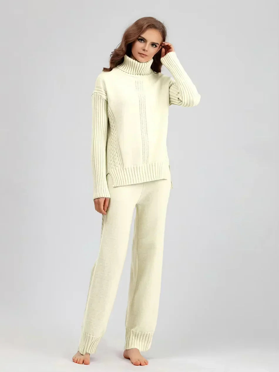 Scarlett | Ensemble de Pull Tricoté à Col Montant Chic et Pantalons Amples