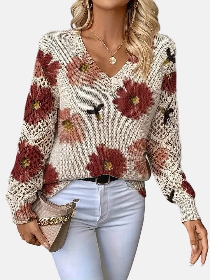 Amelie | Pull V-Neck Floral Élégant