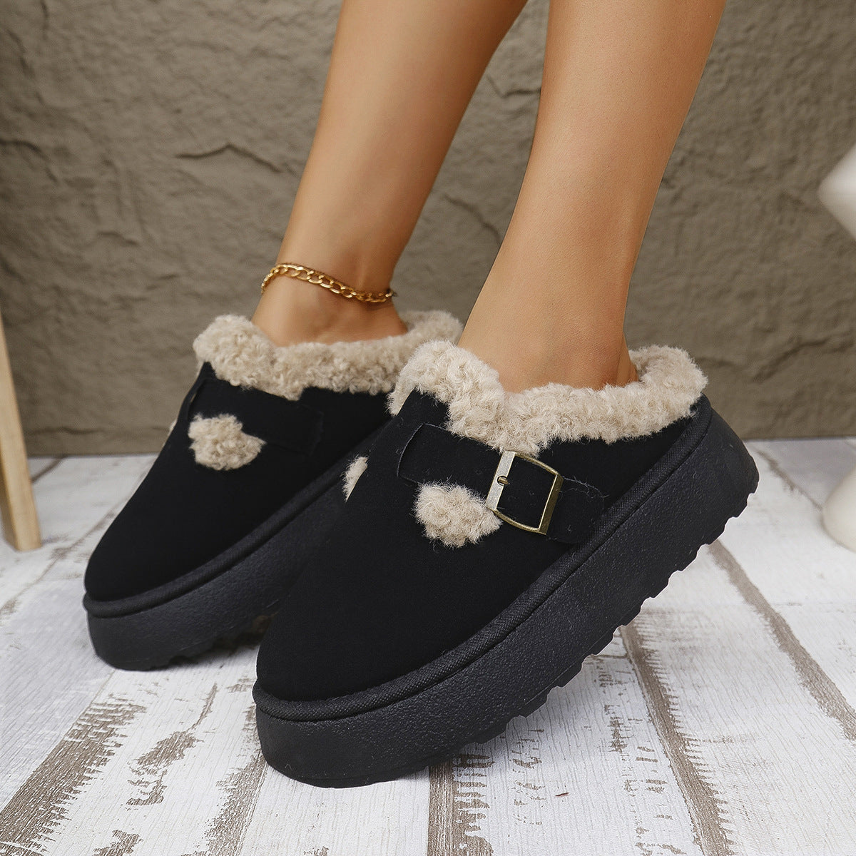 EVANTHE™ - Comfy Platform Short Ankle Buckle Fleece Boots