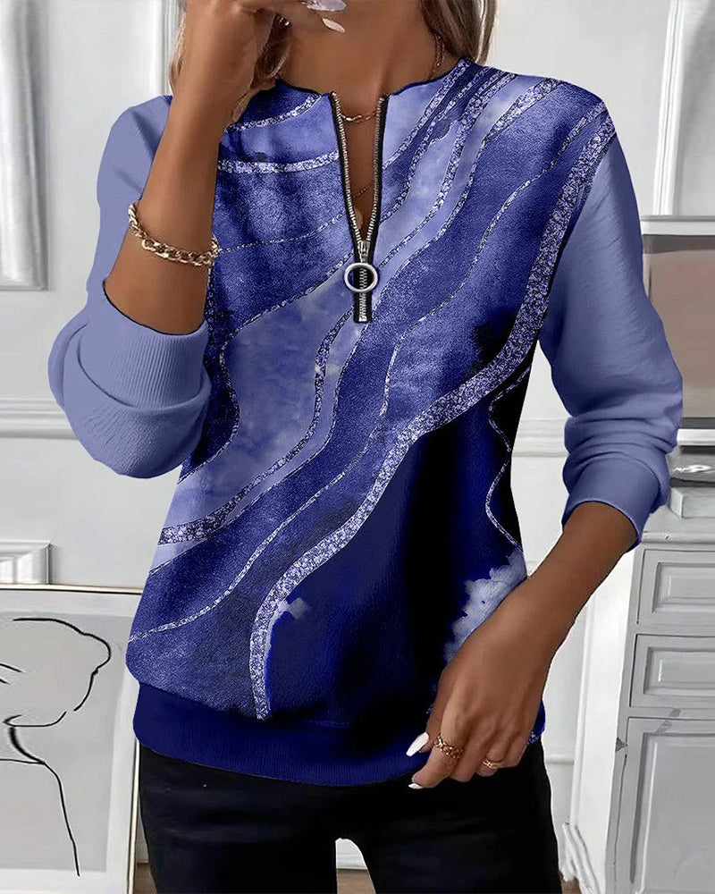 Linda | Sweat à col zippé avec impression vintage